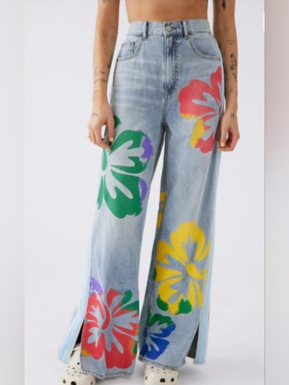 URBAN OUTFITTERS BDG 90s Y2K Skater Baggy Jeans Hibiscus Print